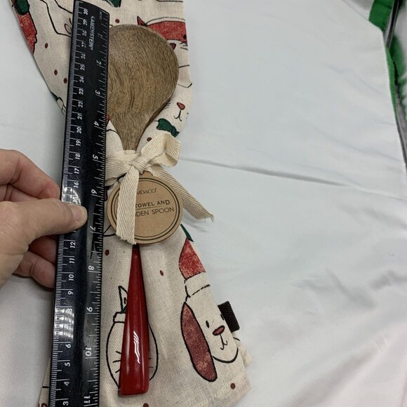 2 Sets Demdaco Holiday Wooden Spoon Bar Towel Red Green Christmas Howl-idays Dog - Picture 9 of 15